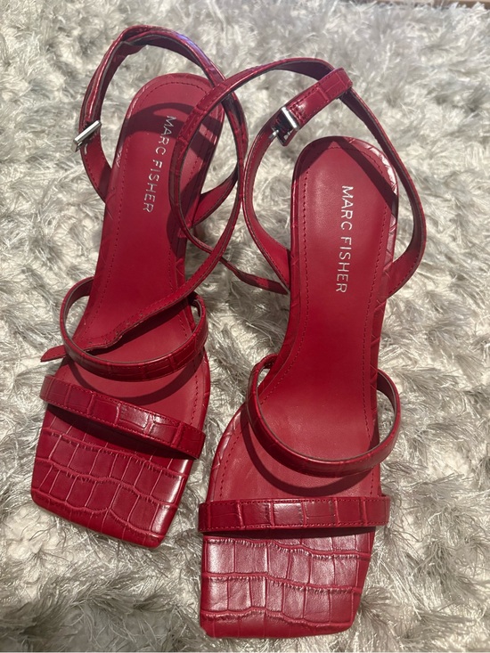 Marc Fisher Shoes - Marc Fisher Red Croc-Embossed Strappy Heels